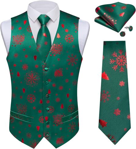 DiBanGu Men's Red Christmas Suit Vest and Tie with Silver Xmas Pattern Waistcoats and Necktie Set for Prom Party XL in Saudi Arabia
