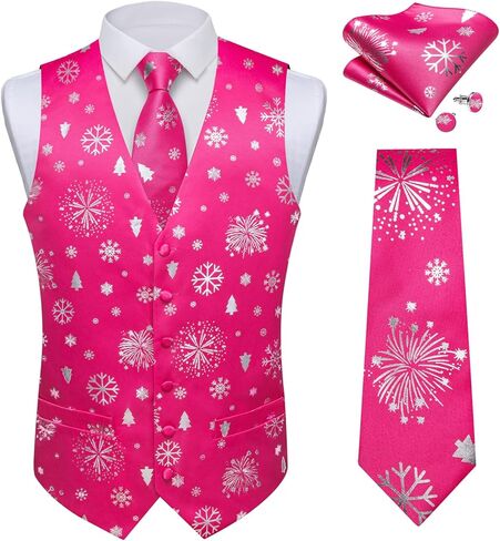 DiBanGu Men's Red Christmas Suit Vest and Tie with Silver Xmas Pattern Waistcoats and Necktie Set for Prom Party XL in Saudi Arabia