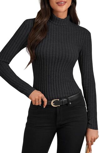 Women's Turtleneck Long Sleeve Pleated Fitted Fleece Ribbed Knit Thermal Undershirts Tee in Saudi Arabia