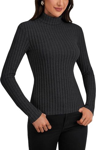 Women's Turtleneck Long Sleeve Pleated Fitted Fleece Ribbed Knit Thermal Undershirts Tee in Saudi Arabia