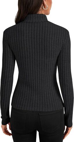 Women's Turtleneck Long Sleeve Pleated Fitted Fleece Ribbed Knit Thermal Undershirts Tee in Saudi Arabia