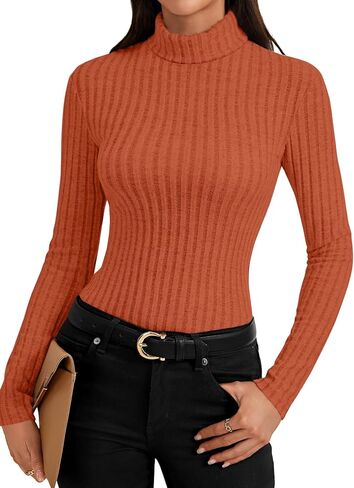 Women's Turtleneck Long Sleeve Pleated Fitted Fleece Ribbed Knit Thermal Undershirts Tee in Saudi Arabia