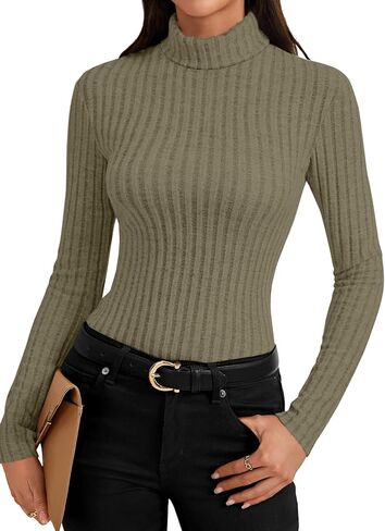 Women's Turtleneck Long Sleeve Pleated Fitted Fleece Ribbed Knit Thermal Undershirts Tee in Saudi Arabia