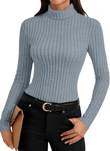 Women's Turtleneck Long Sleeve Pleated Fitted Fleece Ribbed Knit Thermal Undershirts Tee in Saudi Arabia