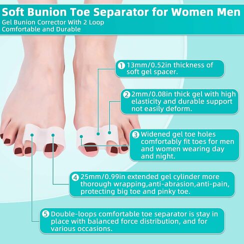 6PCS Gel Toe Separators Bunion Corrector with 2 Loops Toe Corrector for Big Toes,Bunion Splint Bunions Pads for Women & Men,Bunions Spacers for Hammer,Hallux valgus,Foot Pain in Saudi Arabia