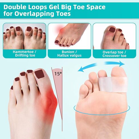 6PCS Gel Toe Separators Bunion Corrector with 2 Loops Toe Corrector for Big Toes,Bunion Splint Bunions Pads for Women & Men,Bunions Spacers for Hammer,Hallux valgus,Foot Pain in Saudi Arabia