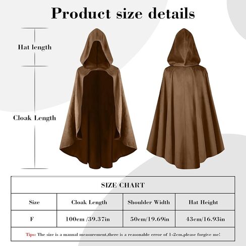 Medieval Cloak with Hood for Men and Women, Renaissance Hooded Cape for Halloween, Cosplay, LARP or Faire Costume in Saudi Arabia