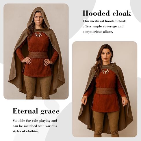 Medieval Cloak with Hood for Men and Women, Renaissance Hooded Cape for Halloween, Cosplay, LARP or Faire Costume in Saudi Arabia