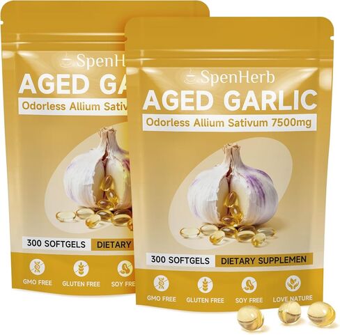 كبسولات هلامية من مستخلص الثوم المعتق، مكمل مضاد للأكسدة 7500 مجم عديم الرائحة، الآليوم ساتيفوم، دعم المناعة، صحة القلب، 300 كبسولة هلامية غير معدلة وراثيًا، كيس واحد in Kuwait