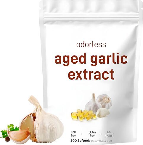 Aged Garlic Extract 7500mg – Organic 2-Year Matured Aged Garlic Capsules for Heart & Immune Support, Non-GMO Odorless Garlic Supplement, 300 Softgels, 1 Pack in Saudi Arabia