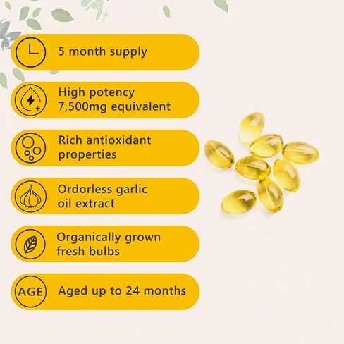 Aged Garlic Extract 7500mg – Organic 2-Year Matured Aged Garlic Capsules for Heart & Immune Support, Non-GMO Odorless Garlic Supplement, 300 Softgels, 1 Pack in Saudi Arabia