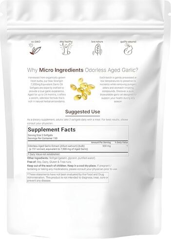 Aged Garlic Extract 7500mg – Organic 2-Year Matured Aged Garlic Capsules for Heart & Immune Support, Non-GMO Odorless Garlic Supplement, 300 Softgels, 1 Pack in Saudi Arabia