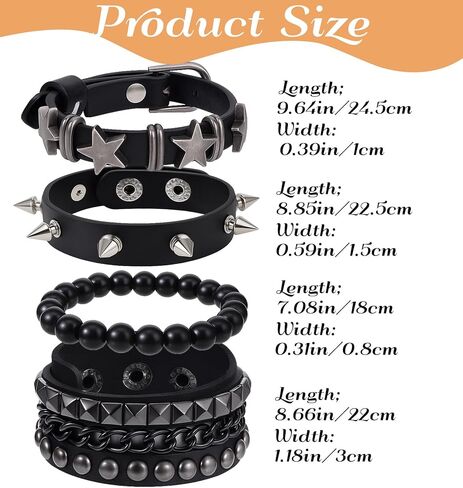 4PCS Emo Bracelets, Leather Cuff Punk Spiked Bracelet Set for Men Women 80s Emo Goth Christmas Halloween Costumes in Saudi Arabia
