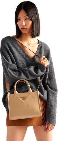 Prada Womens Soft Calfskin Leather Triangle Quilted Sand Beige Mini Handbag Tote in Saudi Arabia