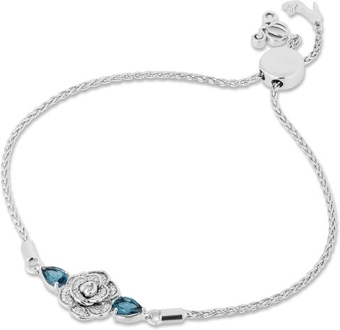 Jewelili Enchanted Disney Fine Jewelry Sterling Silver with 1/10 CTTW Diamond and London Blue Topaz Cinderella Bracelet in Saudi Arabia