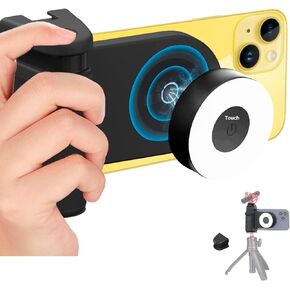 HAFOKO Magnetic Smartphone CapGrip Camera w Light Cell Phone Selfie Camera Grip Tripod Mount w 1/4" Cold Shoe with Detachable Bluetooth Wireless Remote Compatible for iPhone All Phones Shooting
