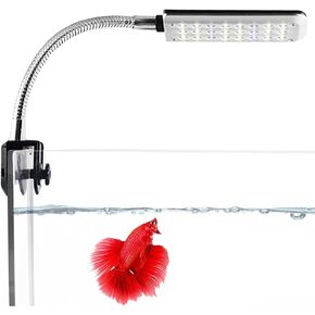 SunGrow LED Aquarium Light for Fish Tank, 24 LEDs, White & Blue Adjustable 360° Flexible Metal Arm Small Aquarium LED Light for Nano Tank, Install on Dog & Cat Crate for Security, Kitten & Puppy Care