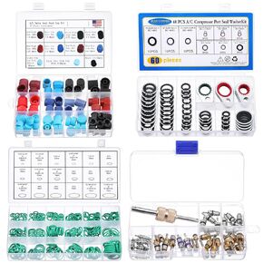 Threlaco 4 Set Car A/C Valve Core, O-Ring Kit, Compressor Gasket Seals and Dust Cap, Valve Core R134a Kit A/C O Ring Cap Kit Compressor Port Seal Washer Valve Core Remover for A/C Refrigeration System in Saudi Arabia