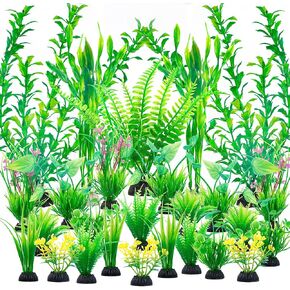 Ameliade Aquarium Artificial Green Plastic Plants Decorations 26 PCS Large Fish Tank Accessories Goldfish Betta Tank Decor