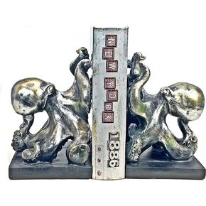 Bellaa Decorative Bookends Octopus Pirate Sailors Nautical Home Decor Vintage Antique Cute Cool Book Ends Unique Accents Silver 6 Inch