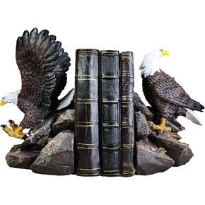 Ebros Gift Patriotic Freedom from End to End American Bald Eagle Bookends Pair Set Sculptures for Book Organization Office and Home Decor Wildlife Birds Swooping and Perching Eagles