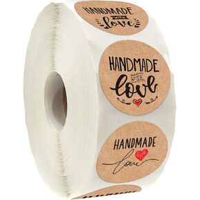 Handmade with Love Stickers, Handmade Packaging, Homemade with Love Stickers, Baked with Love Stickers, 6 Different Designs, 1.4 Inches, 500 Adhesive Labels Per Roll.