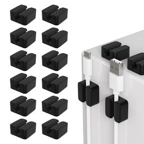 10PCS Nearockle Silicone Cable Clips Cord Organizer for Desk, Strong Adhesive USB Charger Cord Holder Cable Management, Office Car Desktop Nightstand Accessories(Black)