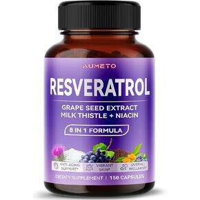 AUMETO Ultra Resveratrol 8 in 1 Formula - with Grape Seed Extract Milk Thistle Niacin (150 Count (Pack of 1))
