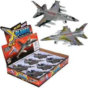 Diecast Pull Back F-16 Fighting Falcon Jets with Pullback Mechanism (6") Die Cast Metal, Pull Back Action. Air Force Military Collection, Cake Decorations, Aviation Party Favors or Fun Play! (1 Pack)