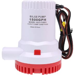 Czomoizc 1500 GPH Bilge Pump with Hose ID 29mm Compatible With Boat Yacht Submersible Water Pump Non Automatic 12V