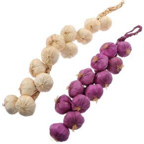 Milisten 2Pcs Strings Hanging Fake Garlic Fake Garlic Decorations Onion Fresh Plastic Vegetables Halloween Wreath Garlic Bulbs Artificial Vegetable Fake Grapes Mini Food Braid Foam White