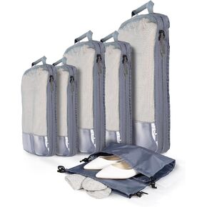 Andreaf Compression Packing Cubes Set of 6 - Efficient Travel Packing Organizers with Durable Waterproof Nylon - Suitcase Organizer Bags for Luggage