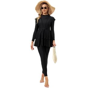 ODASDO Women’s Modest Muslim Swimsuits Outfit Swim Tops Pants and Hijab 3Pcs Plus Size Long Sleeve Rash Guard Swimwear