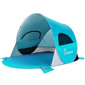 WolfWise UPF 50+ Easy Pop Up 3-4 Person Beach Tent Sport Umbrella Instant Sun Shelter Tent Sun Shade Canopy, Dark Shelter-Blue