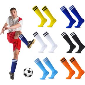 Jaoruizer 6 Pairs Soccer Socks Men, 6 Colors Knee High Tube Men Soccer Socks, Stretchy Compression Sports Athletic Football Baseball Socks for Men Youth Adults