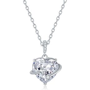 SUNFEEL 925 Sterling Silver Necklace for Women | White Cubic Zirconia Heart Necklace | Cute Love Pendant Necklaces for Women for Mom/Wife/Girlfriend/Daughter/Sister