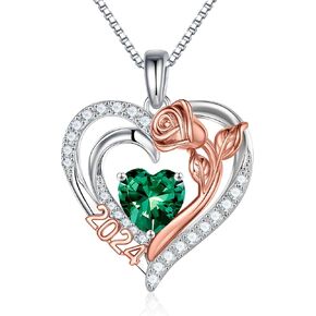 هدايا عيد الأم من Turandoss للأم - قلادة على شكل قلب وردي من الفضة الإسترلينية S925 قلادة جوهرة الميلاد وهدايا عيد الحب لأعياد الميلاد للأم والزوجة والجدة والصديقة من Turandoss in Kuwait