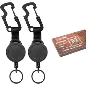 MNGARISTA 2 Pack Retractable Keychain, Multitool Carabiner Badge Holder, 8oz Retraction, Heavy Duty Badge Reel, Retractable Key Chain with Steel Cable and Key Ring, Black