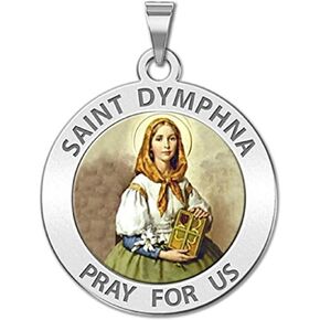 PicturesOnGold.com Saint Dymphna Round Religious Medal Color - 1 Inch Size of a Quarter -Sterling Silver