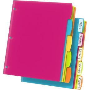HABGP 3 Ring Binder Dividers with Tabs, 100PCS/20 Set Plastic Dividers for 3 Ring Binder, 5 Tab 3 Hole Punch Dividers Color Pages, Three Ring File Dividers with Tabs,Tabbed Index Dividers