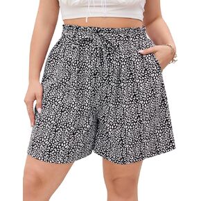 KOJOOIN Plus Size Comfy Shorts for Women Elastic High Waisted Summer Dressy Shorts with Pockets Wide Leg Flowy Lounge Shorts