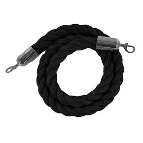Montour Line Black Heavy-Duty Twisted Polypropylene Rope 6 Feet with Satin Brass Snaps, Post Queue Line Barrier for Movie Theaters, Grand Openings, Hotels