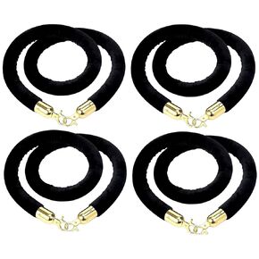 YaeKoo 59 in Velvet Stanchion Rope, Stanchion Queue Barrier Velvet Rope, Crowd Control Barrier Rope, with Golden Mirror Polished Hook (Black)