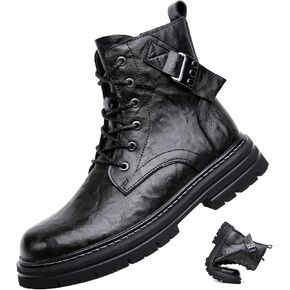 Men's Leather Waterproof Combat Boots with Side Zipper, Casual Hand-Stitched Lace-Up High Top Motorcycle Boots, Comfort Outdoor Rubber Sole Non-Slip Resistant Soft Sole Work Boot