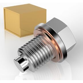 Fonowka M14x1.5 Stainless Steel Magnetic Oil Drain Plug with 1 Pcs Copper Gasket Crush Washer Sump Drain Nut Bolt Oil Pan Bolt Anti Leakage Seal Replacement for Honda Acura Ford GM Mazda Hyundai Kia