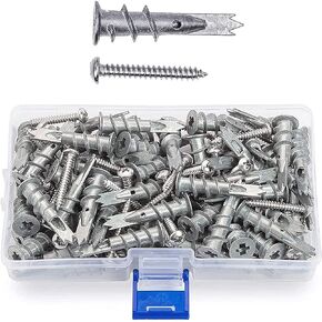 JUIDINTO Drywall Anchors with Screws Assortment Kit, Plastic Wall Anchor and Stainless Steel Screw, 2 Sizes Self Drilling Drywall Anchor with Philips Flat Head Tapping Screw Set for Decorative Hanging