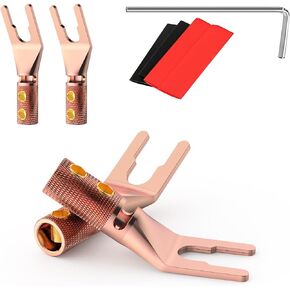 HiFi Speaker Y Spade Connectors, Dual Screw Locking Speaker Cable Plug, Fork Spade Connectors with Allen Wrench for Speaker Wire DIY 4PCS (Gold Plated with Heat Shrink Tube)