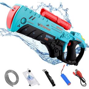 Automatic Electric Water Gun, Battery Operated Squirt Guns with Water Pipe, 1000ML Large Capacity Water Blaster Toy for Adults & Kids, Outdoor, Swimming Pool, Beach Party and Water Fighting - Blue