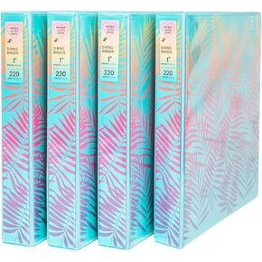 Yoobi 1 Inch Binder Set – 3-Ring Binders with 2 Pockets – Perfect for School or Office – Holds up to 220 Sheets – 4 Pack – Palm Leaves