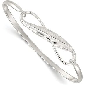 Lex & Lu Sterling Silver Infinity w/Feather Bangle Bracelet